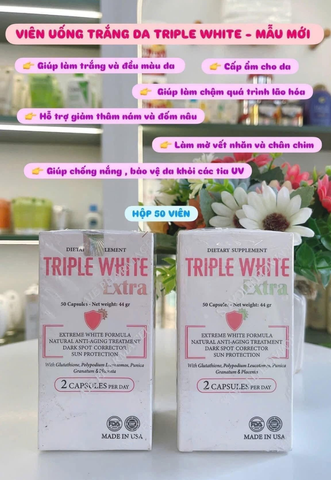 (Hàng nhập khẩu) Viên Uống Trắng Da Dietary Supplement Triple White - Hỗ Trợ Sáng Da, Mờ Thâm Nám và Chống Nắng Hiệu Quả, Hộp 50 Viên