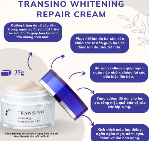 [Nhập khẩu] Kem Dưỡng Trắng Da Ban Đêm Transino Whitening Repair Cream - Tái Tạo Da Mịn Màng, Trắng Sáng Tự Nhiên, Hỗ Trợ Cải Thiện Nám