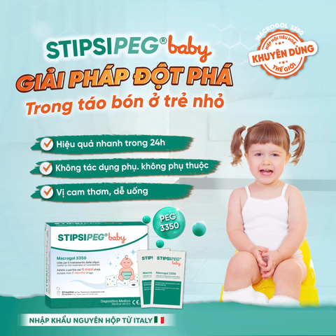 Bột hỗ trợ nhuận tràng Stipsipeg Baby Macrogol 3350 cho trẻ từ 6 tháng - Làm mềm phân, hỗ trợ tiêu hóa tự nhiên hiệu quả và an toàn.