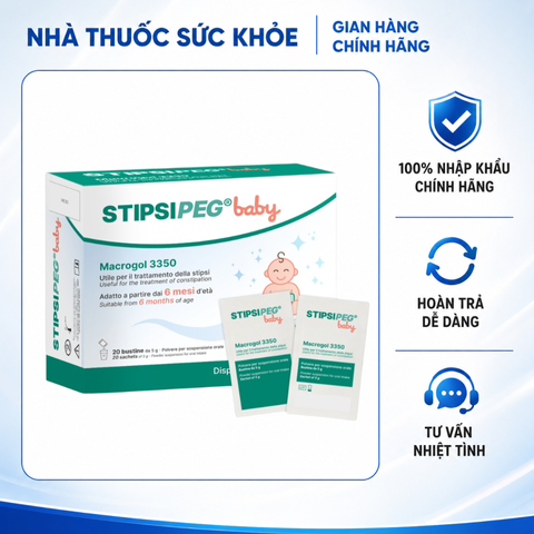 Bột hỗ trợ nhuận tràng Stipsipeg Baby Macrogol 3350 cho trẻ từ 6 tháng - Làm mềm phân, hỗ trợ tiêu hóa tự nhiên hiệu quả và an toàn.