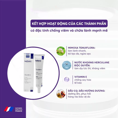 (Hàng nhập khẩu) Kem Phục Hồi Da Ivatherm Cicaderm Cream 40ml - Làm Dịu Da, Hỗ Trợ Tái Tạo, Ngăn Ngừa Sẹo
