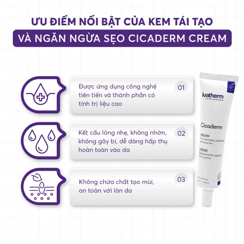 (Hàng nhập khẩu) Kem Phục Hồi Da Ivatherm Cicaderm Cream 40ml - Làm Dịu Da, Hỗ Trợ Tái Tạo, Ngăn Ngừa Sẹo