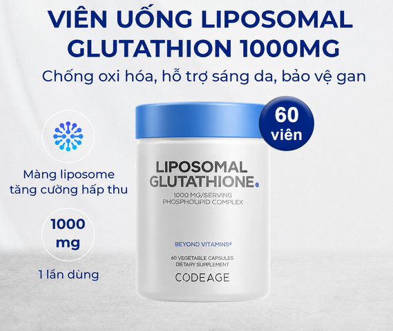[Nhập khẩu] Viên Uống Codeage Liposomal Glutathione 1000mg - Hỗ Trợ Trắng Da, Ngăn Ngừa Oxy Hóa, Cải Thiện Tình Trạng Nám Da, Quy Cách 60 Viên