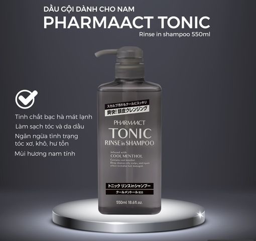 Dầu Gội Tonic Pharmaact 550ml Dành Cho Nam - Ngăn Ngừa Gàu, Cung Cấp Độ Ẩm, Hương Thơm Nam Tính, Tóc Khỏe Đẹp Tự Nhiên