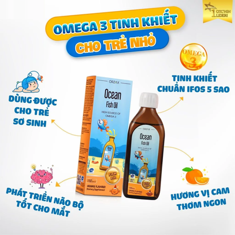 (Hàng Nhập Khẩu) Dầu Cá Omega 3 ORZAX Ocean Fish Oil Cho Bé 150ml - Bổ Sung DHA EPA, Hỗ Trợ Phát Triển Não Bộ & Thị Lực