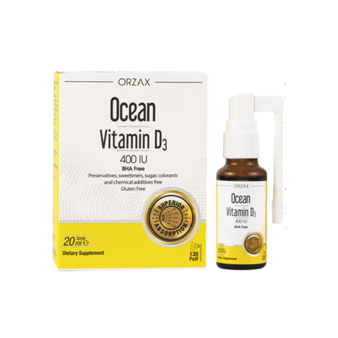 (Hàng nhập khẩu) Xịt Ocean Vitamin D3 400IU ORZAX 20ml - Bổ Sung Vitamin D3, Hỗ Trợ Xương Răng Chắc Khỏe, Tăng Hấp Thu Canxi