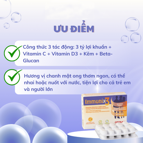 (Hàng Nhập Khẩu) Viên Nhai Otosan Immunix 3 20 Viên - Hỗ Trợ Đề Kháng Cho Trẻ Em & Người Lớn, Hương Cam Mật Ong Dễ Dùng