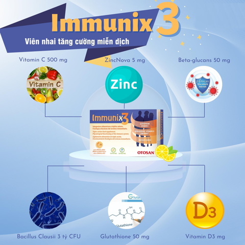 (Hàng Nhập Khẩu) Viên Nhai Otosan Immunix 3 20 Viên - Hỗ Trợ Đề Kháng Cho Trẻ Em & Người Lớn, Hương Cam Mật Ong Dễ Dùng