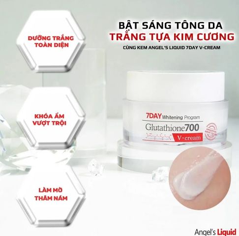Kem Dưỡng Trắng Da 7 Day Whitening Glutathione 700 V-Cream - Chuyên Sáng Da, Mờ Thâm, Dưỡng Ẩm, Phục Hồi Da Khỏe Mạnh 50ml