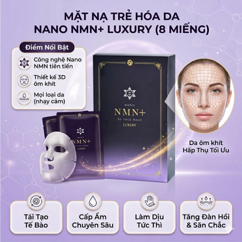 (Hàng nhập khẩu) Mặt Nạ Nichiei Bussan Nano 3D Face Mask Luxury - Dưỡng Ẩm Sâu, Hỗ Trợ Trẻ Hóa Da & Phục Hồi Da, Hộp 8 Miếng