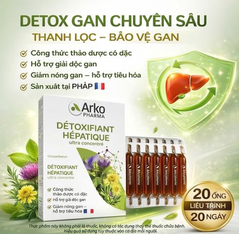 Nước Uống Thải Độc Gan Arkopharma Détoxifiant Hépatique Pháp - Hỗ Trợ Cải Thiện Chức Năng Gan, Dạng Ống Tiện Lợi 20 Ống