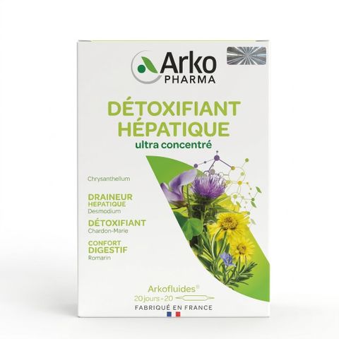Nước Uống Thải Độc Gan Arkopharma Détoxifiant Hépatique Pháp - Hỗ Trợ Cải Thiện Chức Năng Gan, Dạng Ống Tiện Lợi 20 Ống