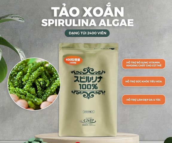 Tảo Xoắn Spirulina Nhật Bản Dạng Túi 2400 Viên - Thực Phẩm Chức Năng Bổ Sung Dinh Dưỡng Cho Sức Khỏe Tối Ưu