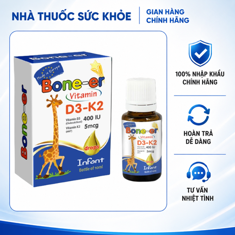 (Hàng nhập khẩu) Vitamin D3 K2 Cho Bé Everyday Health Bone-er 10ML - Hỗ Trợ Xương Răng, Tăng Hấp Thu Canxi, Giúp Bé Cao Khỏe