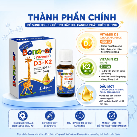 (Hàng nhập khẩu) Vitamin D3 K2 Cho Bé Everyday Health Bone-er 10ML - Hỗ Trợ Xương Răng, Tăng Hấp Thu Canxi, Giúp Bé Cao Khỏe
