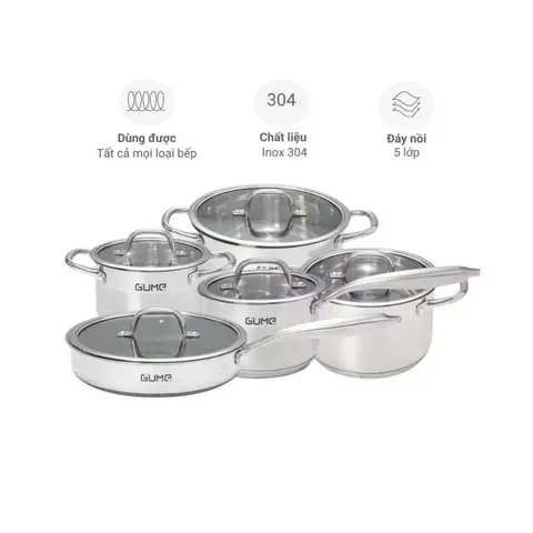 (Hàng nhập khẩu) Bộ Nồi Chảo Inox đáy 5 Lớp GMPPS-2201 Gume Korea Hàn Quốc