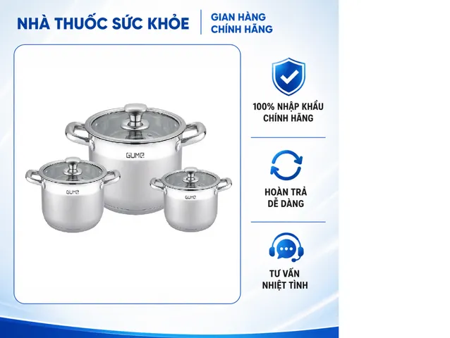 (Hàng nhập khẩu) Bộ 3 Nồi Luộc Gà Inox 304 Gume GMP-19 - Đáy 5 Lớp Dùng Cho Mọi Loại Bếp