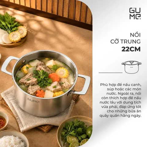 (Hàng nhập khẩu) Bộ Nồi Lẩu Đa Năng Inox 18/10 Liền Khối Gume GM - N3326