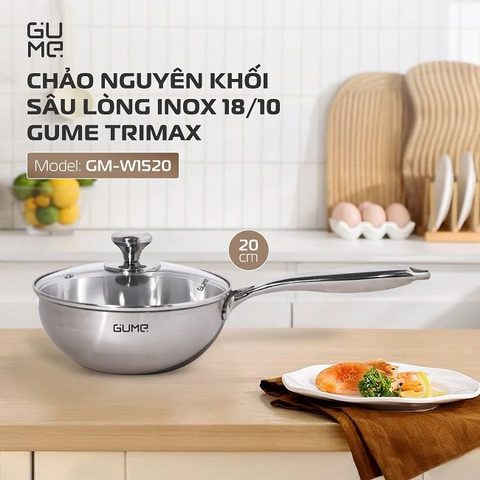 (Hàng nhập khẩu) Chảo Nguyên Khối Sâu Lòng Inox 18/10 Gume Trimax GM-W1520 Size 20