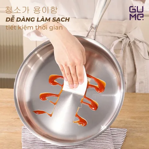 (Hàng nhập khẩu) Chảo Inox 18/10 Nguyên Khối Gume GPS-1220 Size 20cm Chống Dính Tự Thân