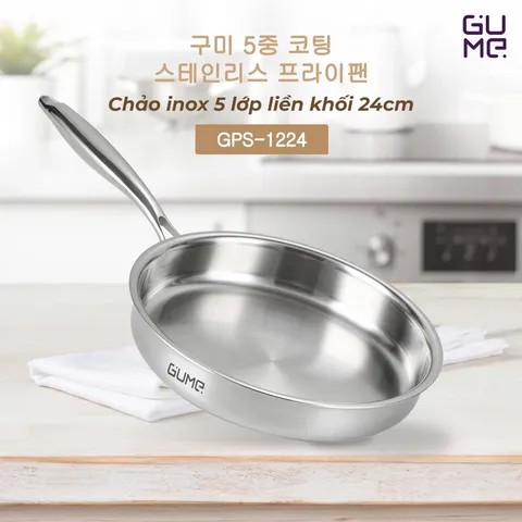 (Hàng nhập khẩu) Chảo Inox 18/10 Nguyên Khối Gume GPS-1224 Size 24cm Chống Dính Tự Thân