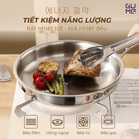 (Hàng nhập khẩu) Chảo Inox 18/10 Nguyên Khối Gume GPS-1226 Size 26cm Chống Dính Tự Thân
