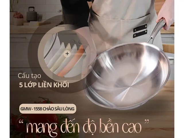 (Hàng nhập khẩu) Chảo sâu lòng inox 5 lớp liền khối 28cm Gume GMW-1558