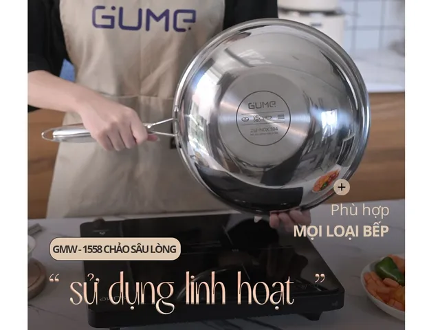 (Hàng nhập khẩu) Chảo sâu lòng inox 5 lớp liền khối 28cm Gume GMW-1558