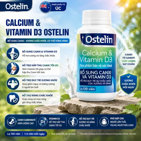 (Hàng nhập khẩu) Viên uống Ostelin Calcium & Vitamin D3 Sanofi hỗ trợ bổ sung Canxi - Hộp 130 viên