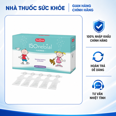 (Hầng nhập khẩu) Dung Dịch Nhỏ Mũi Buona IsoNebial Flaconcini Cho Trẻ Sơ Sinh - Hỗ Trợ Làm Sạch Mũi, Dưỡng Ẩm Niêm Mạc, Hộp 20 Tép
