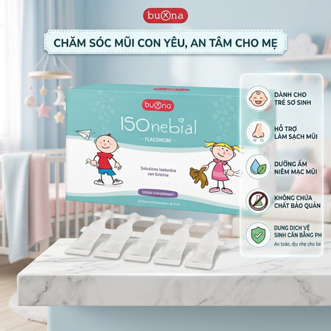(Hầng nhập khẩu) Dung Dịch Nhỏ Mũi Buona IsoNebial Flaconcini Cho Trẻ Sơ Sinh - Hỗ Trợ Làm Sạch Mũi, Dưỡng Ẩm Niêm Mạc, Hộp 20 Tép