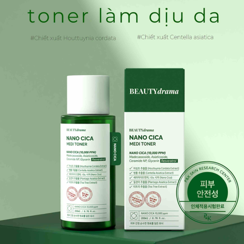 (Hàng nhập khẩu) Toner BEAUTYdrama Nano Cica Medi Toner 200ml - Cân Bằng Độ Ẩm, Làm Dịu Da, Hỗ Trợ Phục Hồi Da