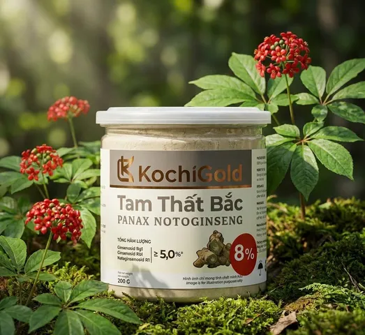 (Hàng chính hãng) Tam Thất Bắc Nguyên Chất KochiGold dạng bột hàm lượng 8% - Hộp 200g