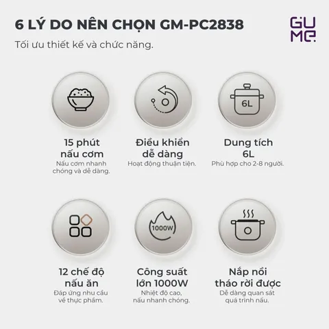 (Hàng nhập khẩu) Nồi Áp Suất Điện GUME GM-PC2838 6L Đa Năng 1000W Nấu Nhanh Tiết Kiệm Thời Gian