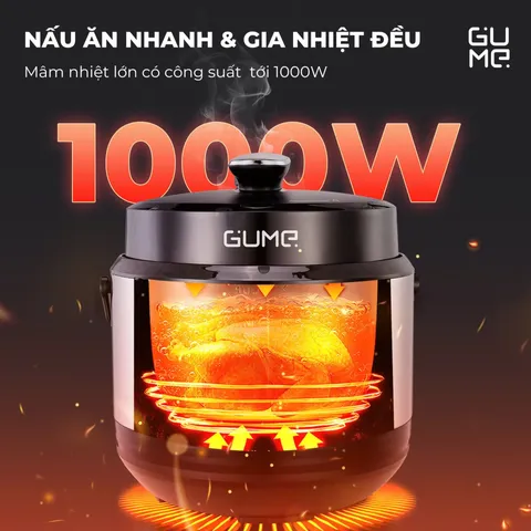 (Hàng nhập khẩu) Nồi Áp Suất Điện GUME GM-PC2838 6L Đa Năng 1000W Nấu Nhanh Tiết Kiệm Thời Gian