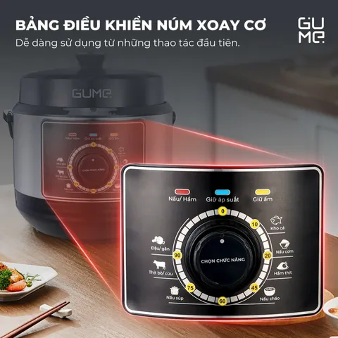 (Hàng nhập khẩu) Nồi Áp Suất Điện GUME GM-PC2838 6L Đa Năng 1000W Nấu Nhanh Tiết Kiệm Thời Gian