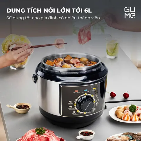 (Hàng nhập khẩu) Nồi Áp Suất Điện GUME GM-PC2838 6L Đa Năng 1000W Nấu Nhanh Tiết Kiệm Thời Gian