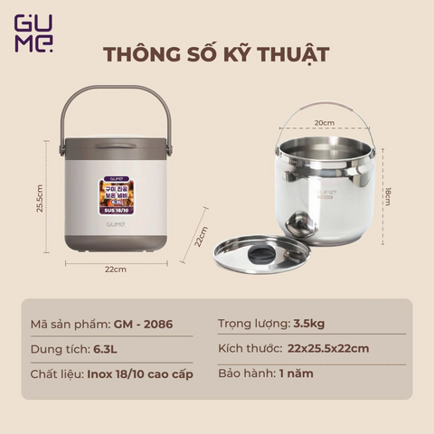 (Hàng nhập khẩu) Nồi Ủ Đa Năng Gume Korea GM-2086 Dung Tích 6.3L