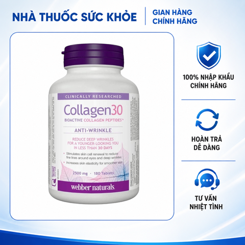 (Hàng nhập khẩu) Viên uống đẹp da Webber Naturals Collagen30 Anti-Wrinkle 2500mg