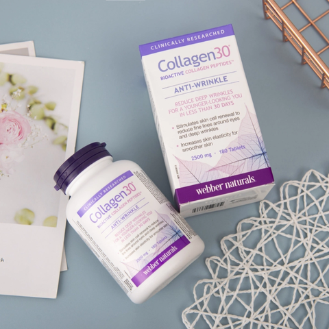 (Hàng nhập khẩu) Viên uống đẹp da Webber Naturals Collagen30 Anti-Wrinkle 2500mg