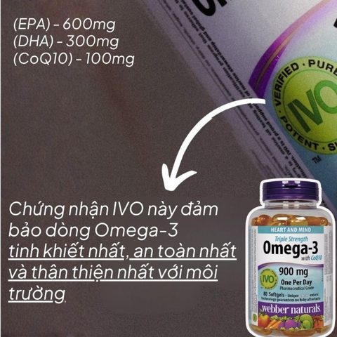(Hàng nhập khẩu) Viên Uống Webber Naturals Triple Strength Omega 3 900mg + CoQ10 Hỗ Trợ Tim Mạch & Não Bộ, Hộp 80 Viên