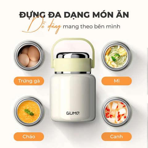 (Hàng nhập khẩu) Bình Ủ Cháo Giữ Nhiệt Inox 316 Gume GM-F188 Dung tích 800ml màu nâu
