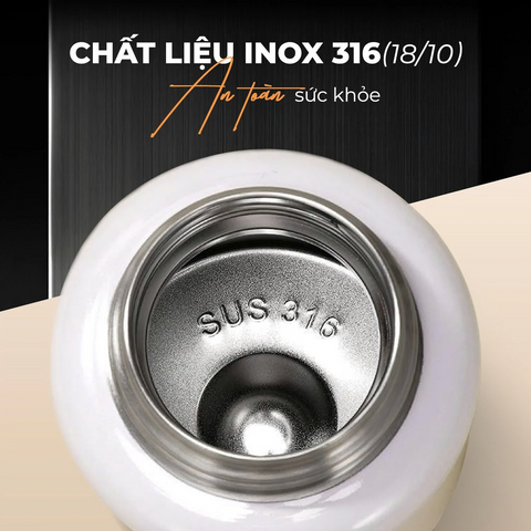 (Hàng nhập khẩu) Bình Ủ Cháo Giữ Nhiệt Inox 316 Gume GM-F188 Dung tích 800ml màu nâu