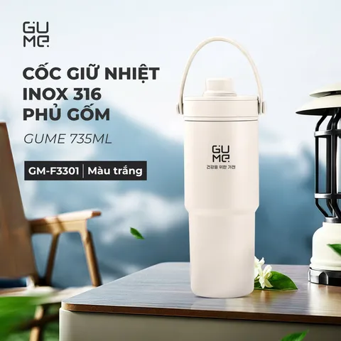(Hàng nhập khẩu) Cốc giữ nhiệt inox 316 phủ gốm Gume GM-F3301 màu trắng 735ml