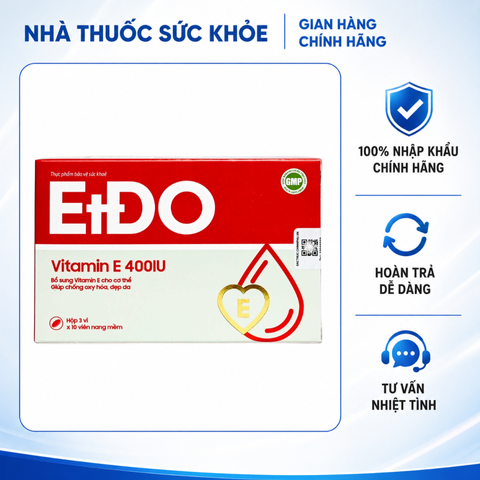 (Chính hãng) Viên Uống Vitamin E 400IU EtĐo Hộp 30 Viên Chính Hãng - Bổ Sung Vitamin E, Hỗ Trợ Chống Oxy Hóa, Dưỡng Da Mịn Màng