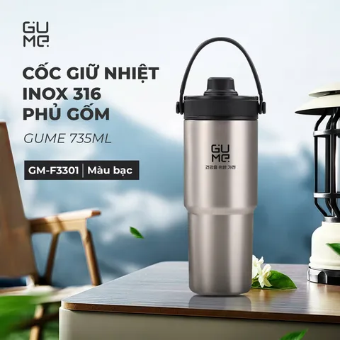 (Hàng nhập khẩu) Cốc giữ nhiệt inox 316 phủ gốm Gume GM-F3301 màu bạc 735ml