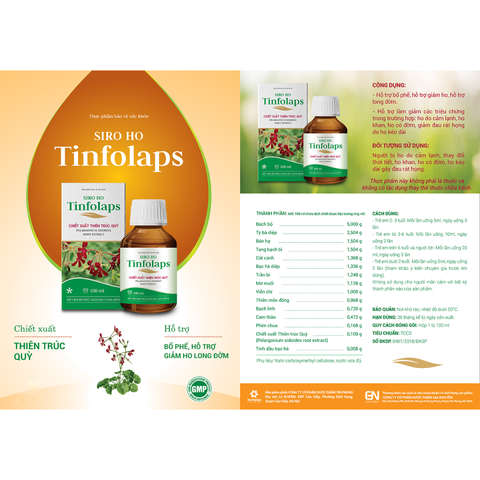 (Chính Hãng) Siro Ho Tinfolaps 100ml Cho Trẻ Từ 2 Tuổi & Người Lớn - Hỗ Trợ Bổ Phế, Giảm Ho, Chiết Xuất Thiên Nhiên