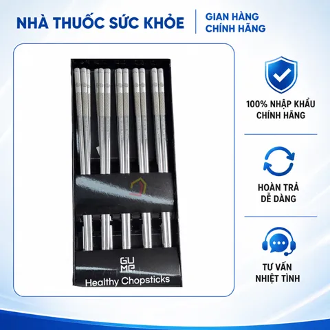 (Hàng nhập khẩu) Bộ 10 Đôi Đũa Inox 316 GUME GM-D1882 Chống Trơn Trượt - Màu Bạc