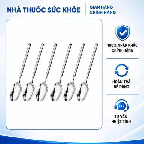 (Hàng nhập khẩu) Bộ 6 Thìa Inox 316 GUME GM-D1301 Cán Dài 21cm Cao Cấp - Màu Bạc