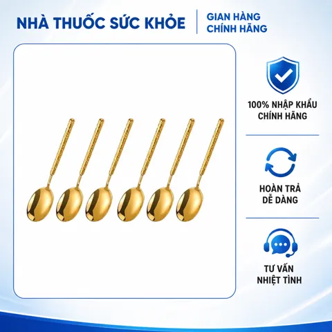 (Hàng nhập khẩu) Bộ 6 Thìa Inox 316 Màu Vàng GUME GM-D1301 Cán Dài 21cm Hoa Văn Hàn Quốc